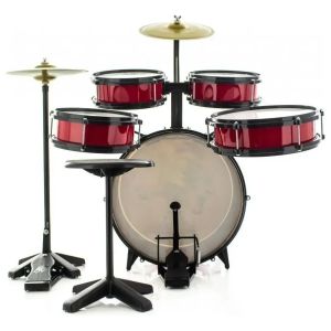 BATERIA INFANTIL ROCK BABY COMPLETA COM MAQUINA DE CHIMBAL VERMELHA