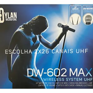 MICROFONE SEM FIO DYLAN DW-602 MAX PROFISSIONAL DUPLO DE MÃO