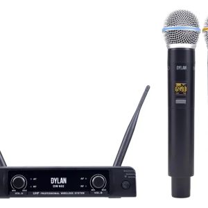 MICROFONE SEM FIO DYLAN DW-602 MAX PROFISSIONAL DUPLO DE MÃO