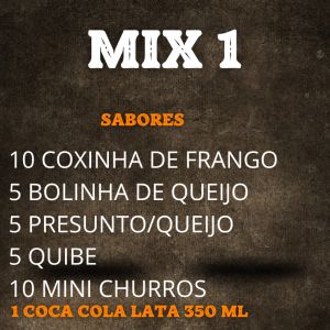 MIX 1: 25 Salgados + 10 Churros + COCA COLA LATA 350 ml
