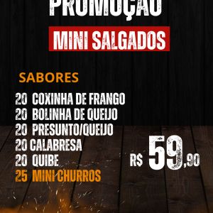 100 Mini salgados + 25 Mini Churros