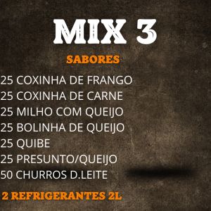 MIX 3:  150 Salgados + 50 Mini Churros + 1 Coca cola 2l + 1 kuat2l
